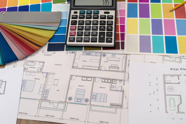 istock House plan with color palette, calculator and brush 1096194894