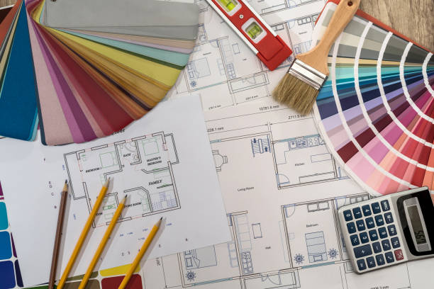 istock House plan with color palette, calculator and brush 1096196138