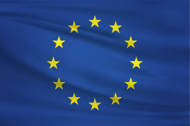 machając flagą ue - european community european union flag europe flag stock illustrations