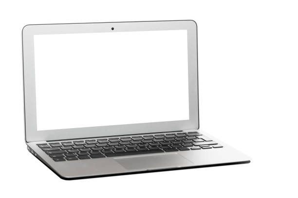 istock Modern silver laptop with blank screen isolated on white 1096225110