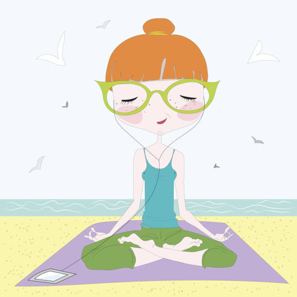 ilustrações de stock, clip art, desenhos animados e ícones de practicing yoga on the beach - stretch beach