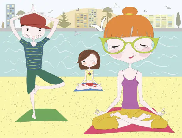 Vector illustration of Practicing yoga