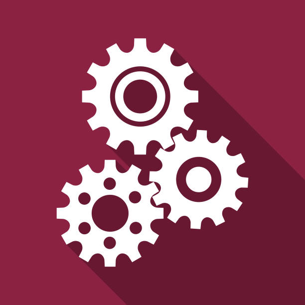 Three Rotating Gear Mechanism Three interconnected gears working together as a machined engine. gearstick stock illustrations