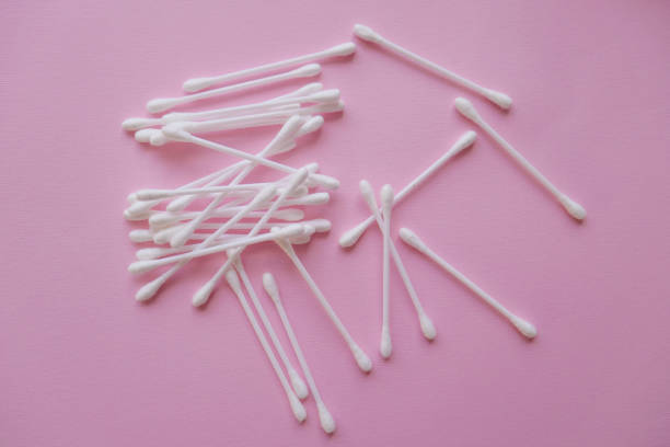 istock Plastic cotton buds on a pink background, Flat lay 1096254834