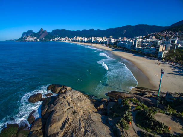 istock Scenic panoramic view of Ipanema Beach from the rocks at Arpoador with Rio de Janeiro skyline Brazil. 1096267078