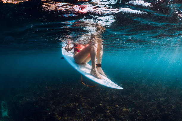 istock Surfer girl at surfboard underwater in ocean 1096268948