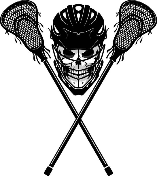 illustrazioni stock, clip art, cartoni animati e icone di tendenza di emblema skull lacrosse - human face