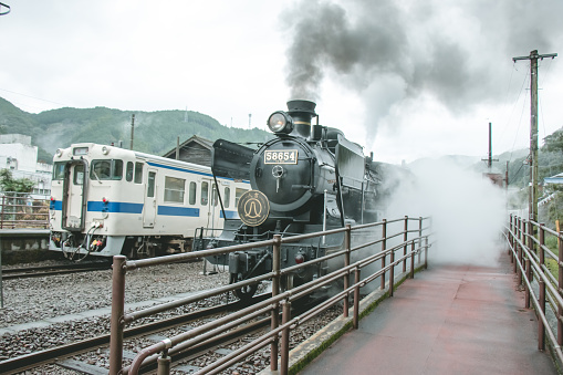 SL Hitoyoshi, Steam Train Heaven-coal and steam iron and trans train park at Sakamoto station, Kumamoto, Japan