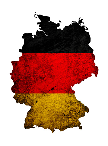 (Clipping path) Grunge flag of Germany on the map isolated on white background
