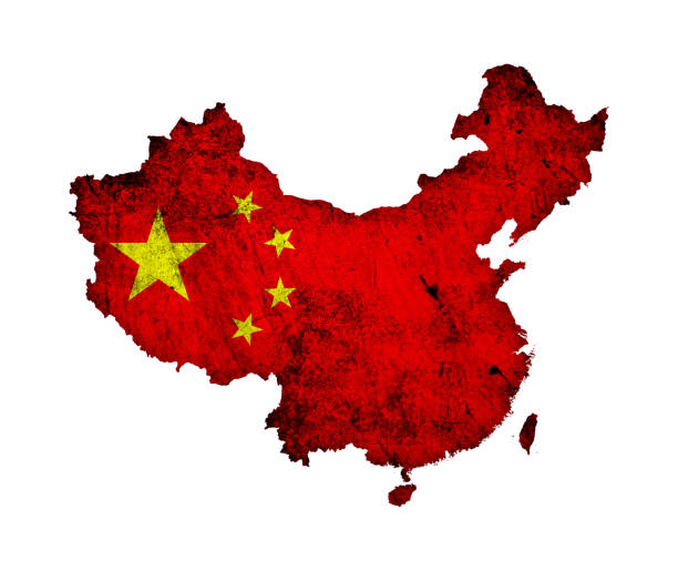 (Clipping path) Map of China with dirty background isolated on white