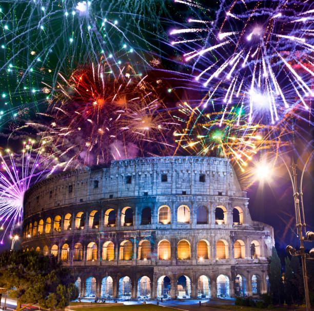 istock Celebratory fireworks over Collosseo. Italy. Rome 1096334608