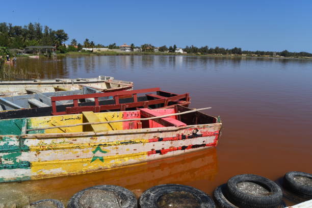 lac rose, senegal - rowboat fishing africa fishing industry zdjęcia i obrazy z banku zdjęć