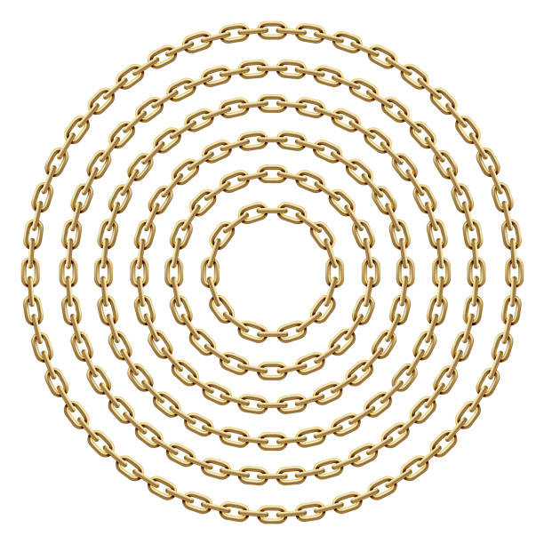 zestaw ramek kół wykonanych ze złotych łańcuchów. ilustracja szablonu wektorowego. - gold chain chain circle connection stock illustrations