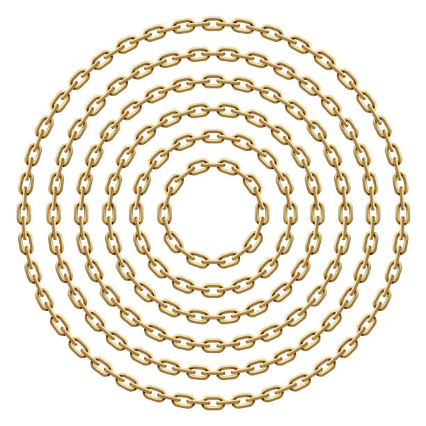 ilustrações de stock, clip art, desenhos animados e ícones de set of circle frames made of golden chains. vector template illustration. - gold chain chain circle connection