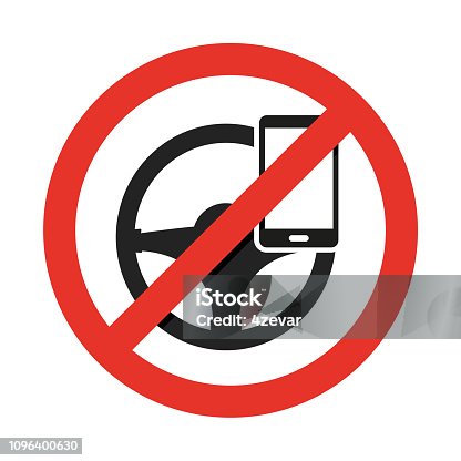 istock No cell phone, while driving. Vector sign 1096400630