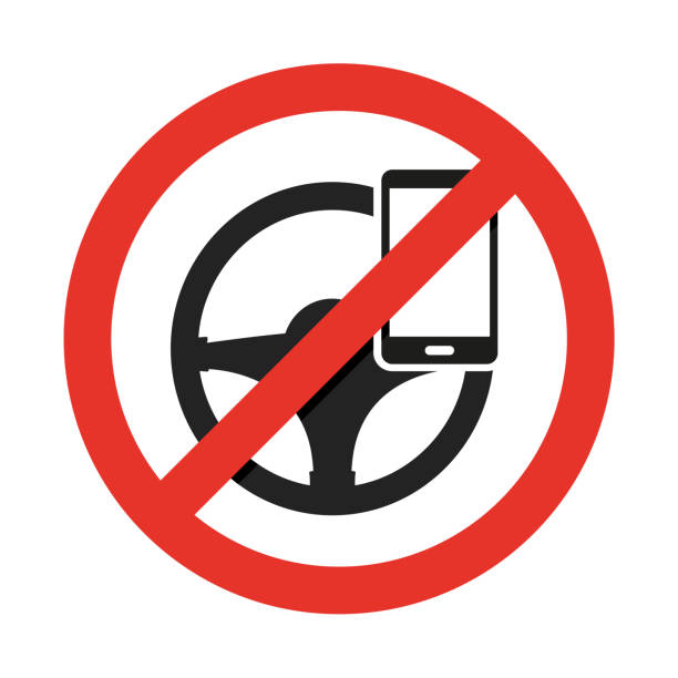 No cell phone, while driving. Vector sign No cell phone, while driving. Vector sign driving stock illustrations