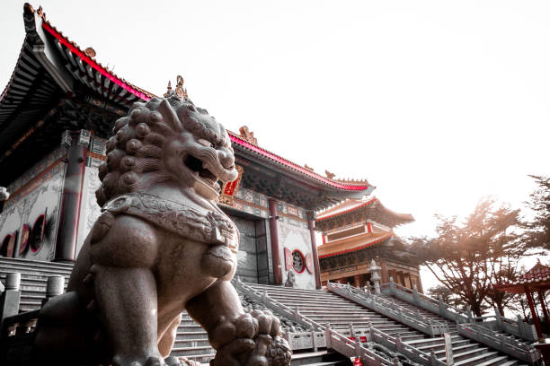 istock Lion stone statue on Chinese temple in Thailand 1096412130