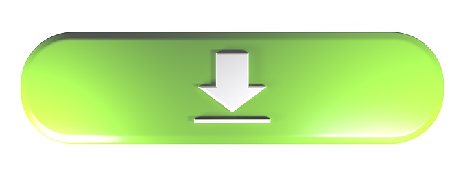 A green rounded rectangle push button with the icon for download - 3D rendering illustration