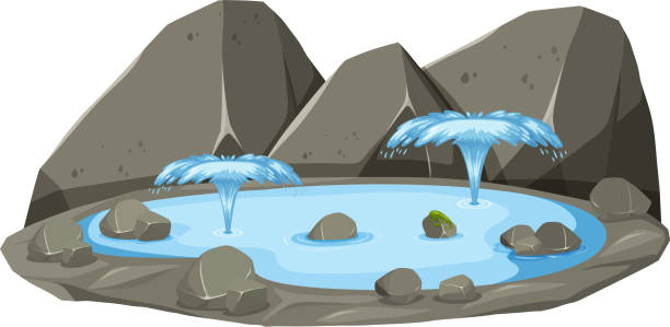 illustrations, cliparts, dessins animés et icônes de une source chaude isolée - fountain water stone falling water
