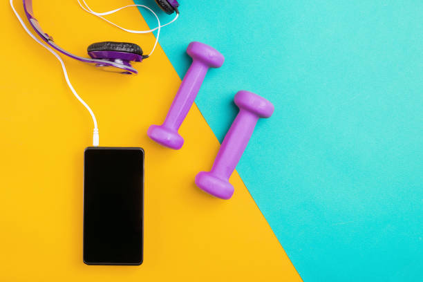 Fitness colourful concept background. Top view