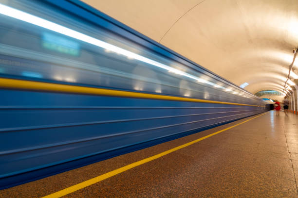 Underground (subway) metro train arriving at a station. Motion blurr effect