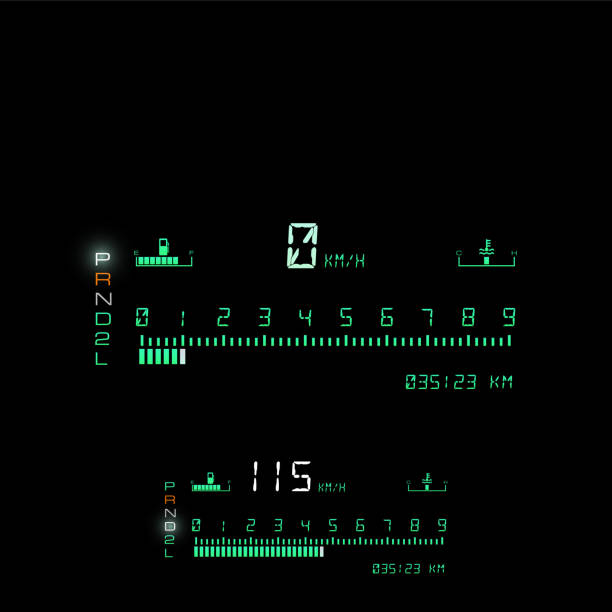 электронная приборная панель автомобиля на простом фоне - odometer backgrounds black car stock illustrations