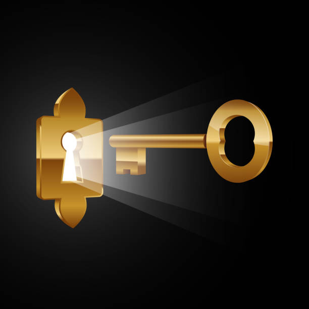 illustrations, cliparts, dessins animés et icônes de clé magique et le trou de la serrure avec effet brillant - keyhole lock unlocking hole
