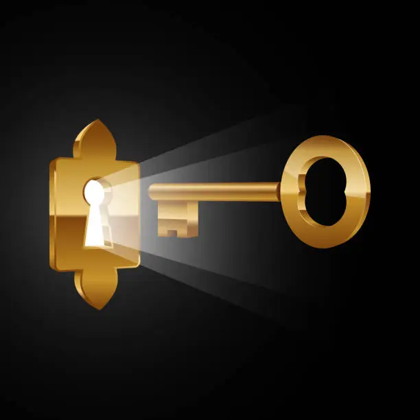 Vector illustration of Magic key and keyhole with glowing effect