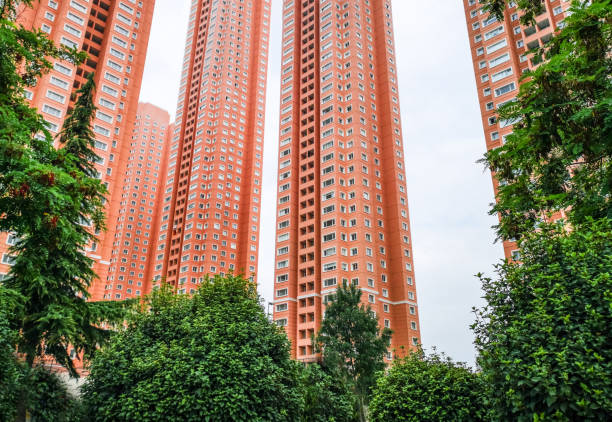 Modern high-rise skyscraper buildings at sunset,  The Hague, Netherlands