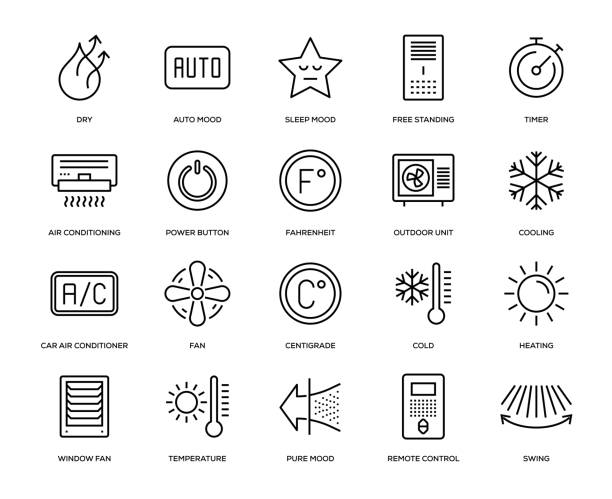набор значков кондиционирования воздуха - air air conditioner electric fan condition stock illustrations