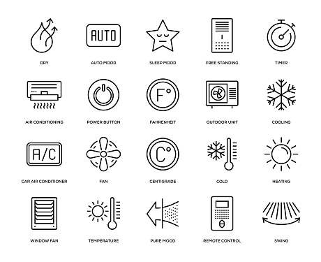 Air Conditioning Icon Set - Thin Line Series