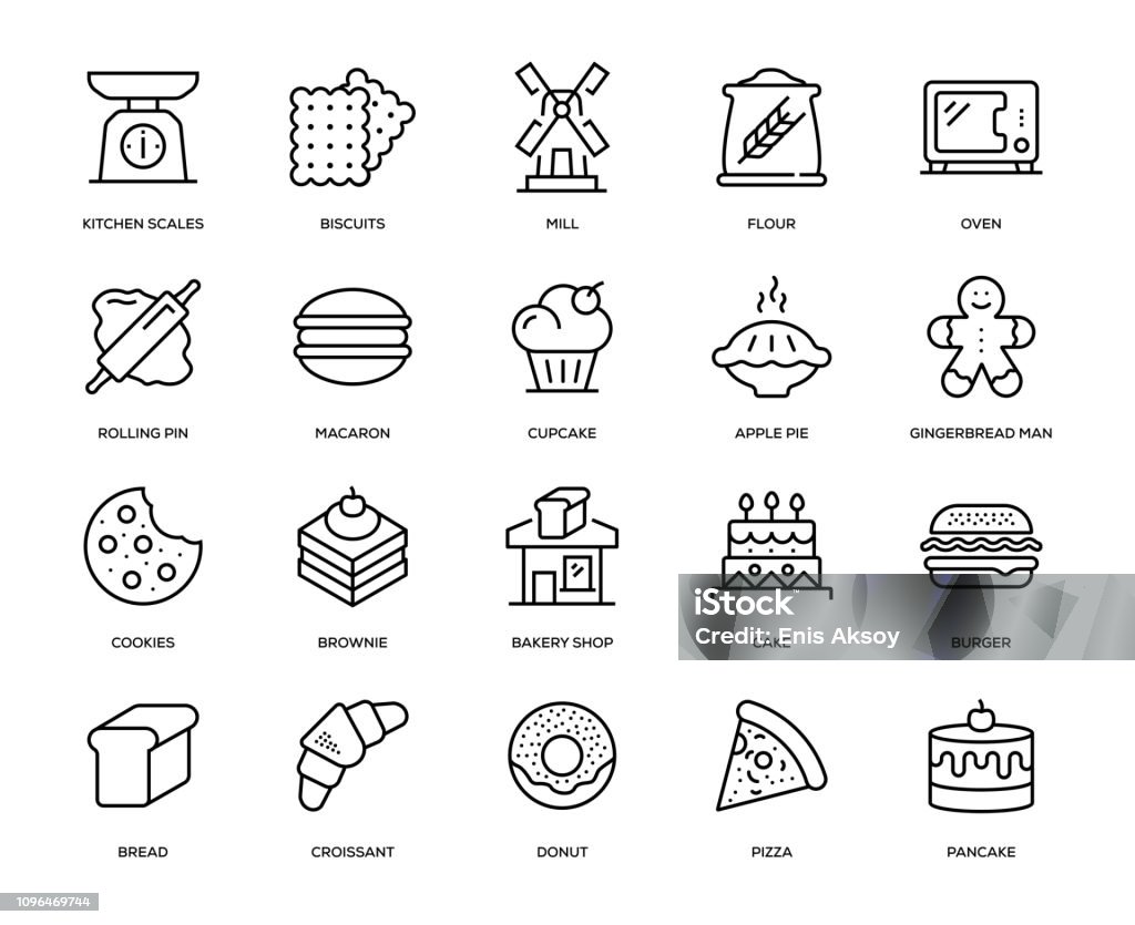 Bakery Icon Set Bakery Icon Set - Thin Line Series Cookie stock vector