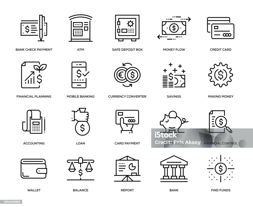 Banking and Finance Icon Set Banking and Finance Icon Set - Thin Line Series Banking stock vector