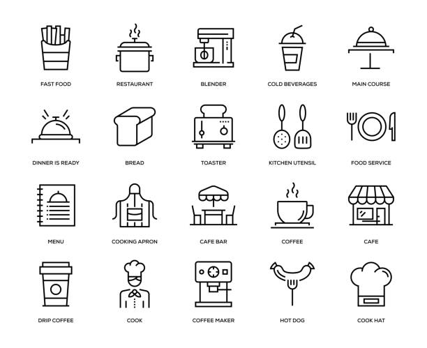 카페 아이콘 세트 - restaurant symbol stock illustrations