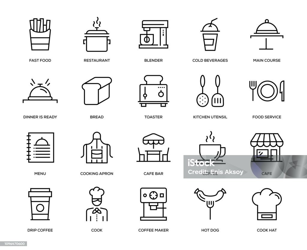 Cafe Icon Set Cafe Icon Set - Thin Line Series Icon Symbol stock vector