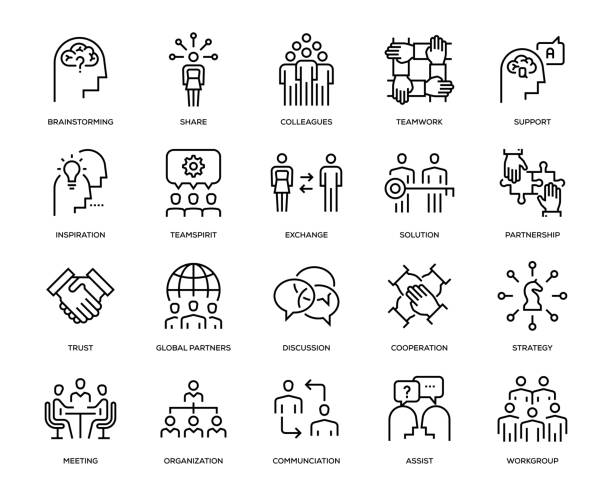 illustrazioni stock, clip art, cartoni animati e icone di tendenza di set di icone collaborazione - connect togetherness cooperation connection