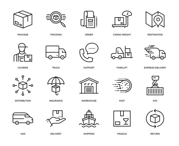 Delivery Icon Set Delivery Icon Set - Thin Line Series cargo container stock illustrations