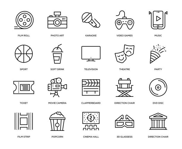 illustrations, cliparts, dessins animés et icônes de divertissement icon set - film divertissement