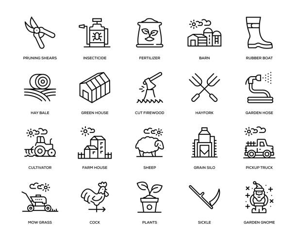 Farm and Agriculture Icon Set Farm and Agriculture Icon Set - Thin Line Series fertilizer icon stock illustrations