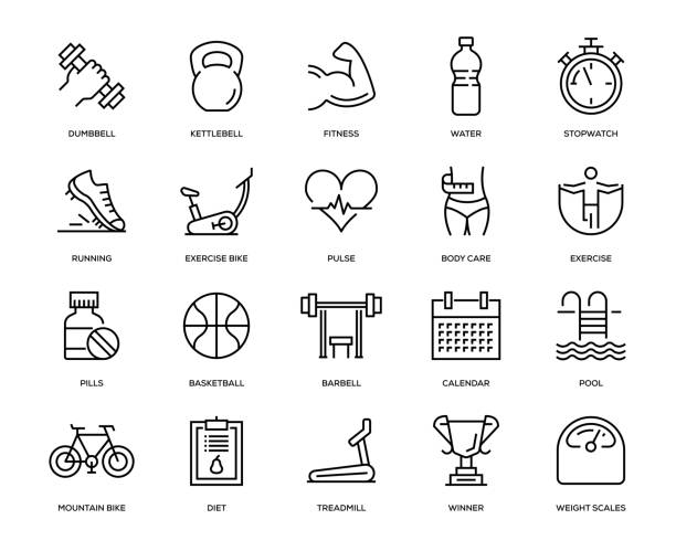 Fitness Icon Set Fitness Icon Set - Thin Line Series muscle strength icon stock illustrations