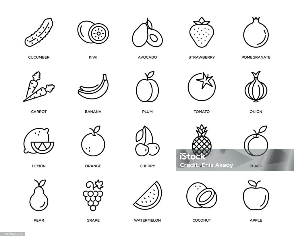 Fruits et légumes Icon Set - clipart vectoriel de Icône libre de droits