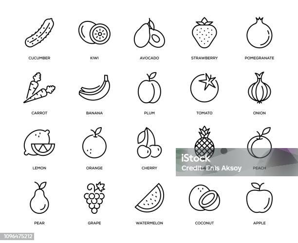 Fruits Et Légumes Icon Set Vecteurs libres de droits et plus d'images vectorielles de Icône - Icône, Fruit, Vectoriel