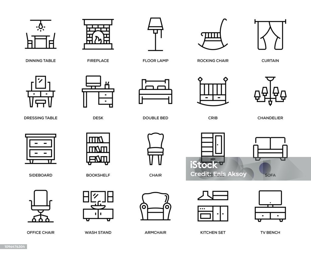 Conjunto de iconos de muebles - arte vectorial de Ícono libre de derechos