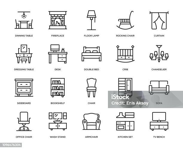 Ilustración de Conjunto De Iconos De Muebles y más Vectores Libres de Derechos de Ícono - Ícono, Cuarto de estar, Decoración - Artículos domésticos