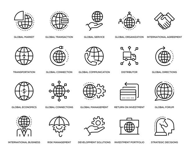 illustrations, cliparts, dessins animés et icônes de global business icon set - international