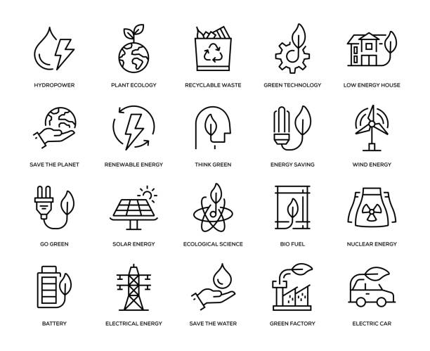 녹색 에너지 아이콘 세트 - transportation symbol computer icon icon set stock illustrations