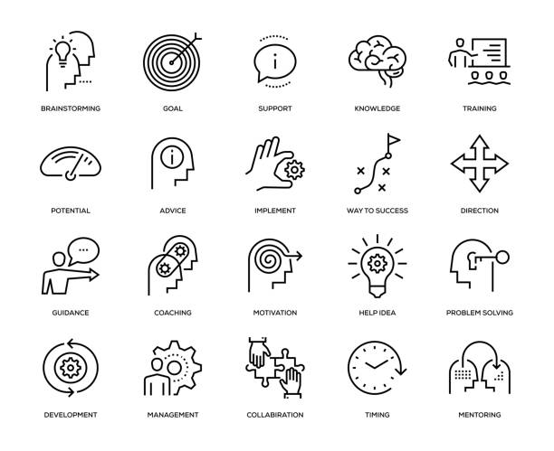 mentoring-icon-set - weisheit stock-grafiken, -clipart, -cartoons und -symbole