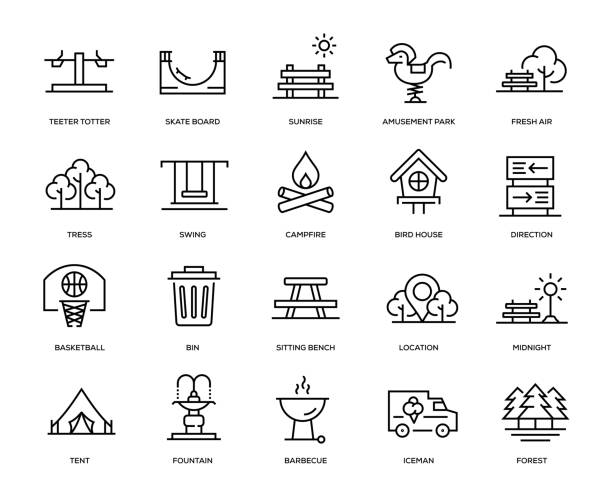 Park Icon Set Park Icon Set - Thin Line Series park bench vector stock illustrations