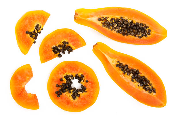 istock ripe slice papaya isolated on a white background. Top view. Flat lay 1096477990