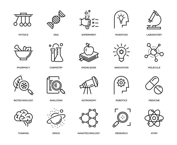 ilustrações de stock, clip art, desenhos animados e ícones de science icon set - atomos